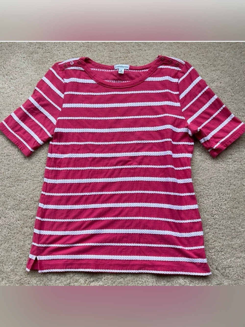 Croft & Barrow Pink & White Striped Short Sleeve T Shirt - Size M - EUC